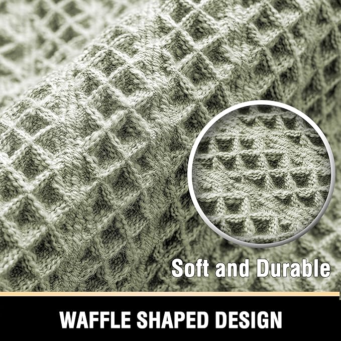 H.VERSAILTEX Waffle Bath Mat Super Absorbent Boho Bath Mat Non Slip Bath Rugs for Bathroom Floor Machine Washable Dry Fast Bathroom Rugs with Handmade Tassels, 17" x 24", Sage