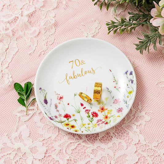 Crisky 70 Fabulous Jewelry Ring Dish for Women 70th Birthday Gifts Idea for 70 Year Old Gifts for Her Friend Sister Wife Aunt Female Coworkers