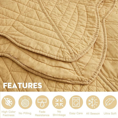 CHIXIN Oversized Cotton Bedspread King Size - Real Stitching - Luxury Quilted Bedding Cover for All Season, Reversible, Ultra Soft, Lightweight, 3 Piece, Honey Gold