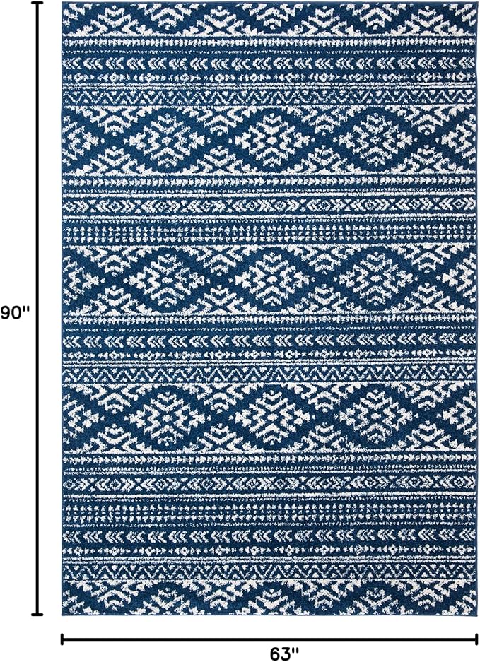 SAFAVIEH Tulum Collection Area Rug - 5'3" x 7'6", Navy & Ivory, Moroccan Boho Tribal Design, Non-Shedding & Easy to Clean, Ideal for Living Room, Bedroom, Dining Space (TUL272N)