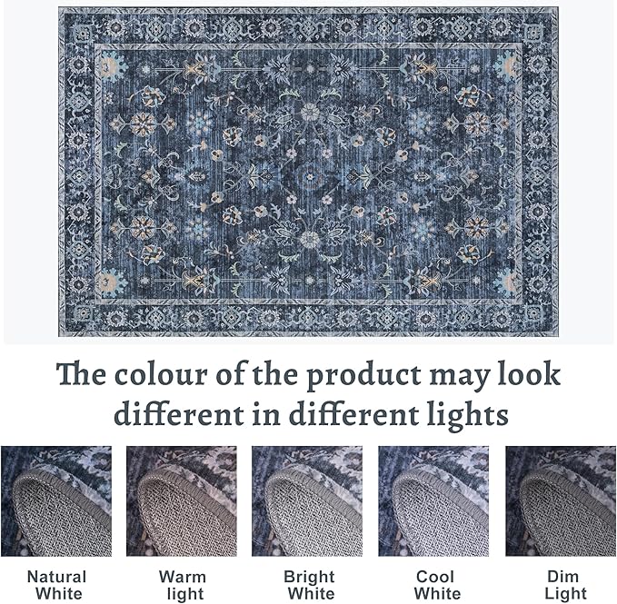 Tangsoo 8x10 Large Area Rug for Living Room, Non Slip Machine Washable Rug for Bedroom, Boho Distressed Vintage Blue Floral Rugs, Soft Indoor Floor Carpet Mat for Office Kitchen Farmhouse Home Decor