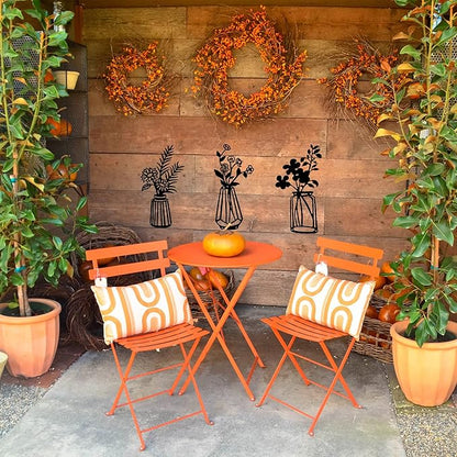 3 Pieces Black Metal Flowers Wall Decor Vase Art Sculptures Hanging for Indoor Kitchen Bathroom Dining Room Patio, 14.56x7.48 Inches