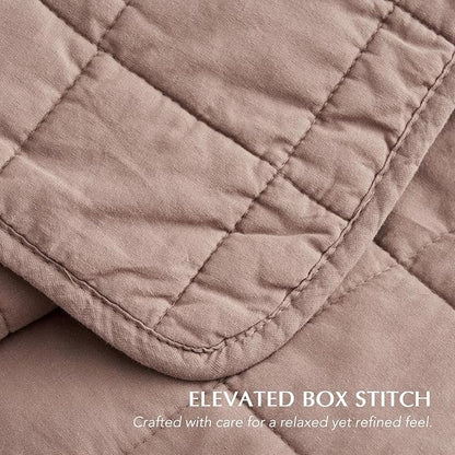EVERGRACEHOME 100% Cotton Box Stitch Quilt Bedding Set King Size 3 Pieces, Garment-Washed Lightweight Soft Cozy Coverlet, Oversized Quilted Bedspread Sets with 2 Shams for All Season, Clay
