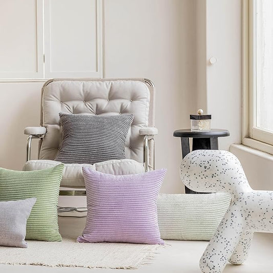 Home Brilliant Light Purple Pillow Covers Supersoft Velvet Corduroy Striped Throw Pillow Covers Couch 2 Pieces Accent Pillow Cases for Bedroom, 55cm, 22 x 22 Inch, Lavender