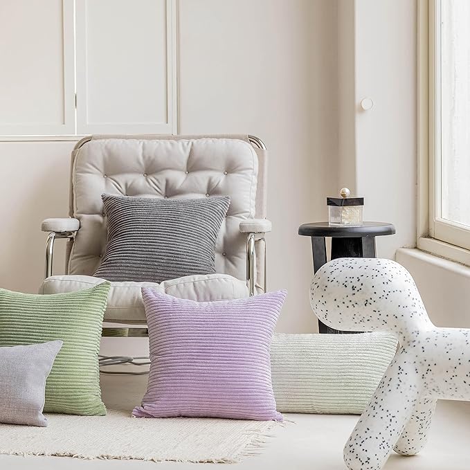Home Brilliant Purple Throw Pillow Covers 24x24 Set of 2 Decorative Pillow Covers for Couch Striped Velvet Corduroy Accent Pillow Cover for Couch Chair, 24 x 24 Inch, Lavender