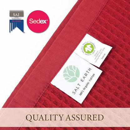 Salt Earth GOTS Certified 100% Organic Cotton Throw Blanket, 55"x60" Waffle Blankets & Throws for Bed, Throw Blanket for Couch, Cozy Christmas Blankets and Throws for Christmas Gifts (Red Dahlia)