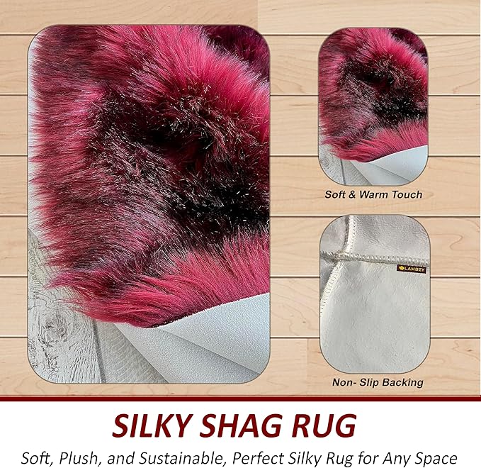 Free Shape Luxury Soft Fluffy Shag Area Rug Decto 10 Pelts 6'x10', 180x300cm - Vegan Fur Ultra Soft Indoor Carpet Nursery Rugs for Bedroom Home Decor, Burgundy