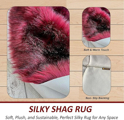 Free Shape Luxury Soft Fluffy Shag Area Rug Single 2'x3',60x90 cm - Vegan Fur Ultra Soft Indoor Carpet Nursery Rugs for Bedroom Home Decor, Burgundy