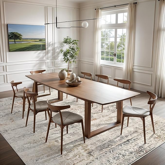 6x9 Area Rugs for Living Room, Stain Resistant Neutral Washable Rugs for Dining Room, Floral Vintage Non-Slip Thin Area Rug Farmhouse Rug Taupe