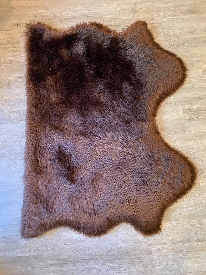 LAMBZY Faux Sheepskin Super Soft Hypoallergenic Silky Shag Rug for Living Room, Kids Room, Sofa (Double Side by Side 3'x4, Brown)