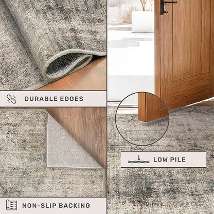 5x7 Earthy Rug for Living Room, Vintage Unique Area Rug for Bedroom Under Bed, Dining Room, Washable Non Slip Brown Gray Taupe Décor
