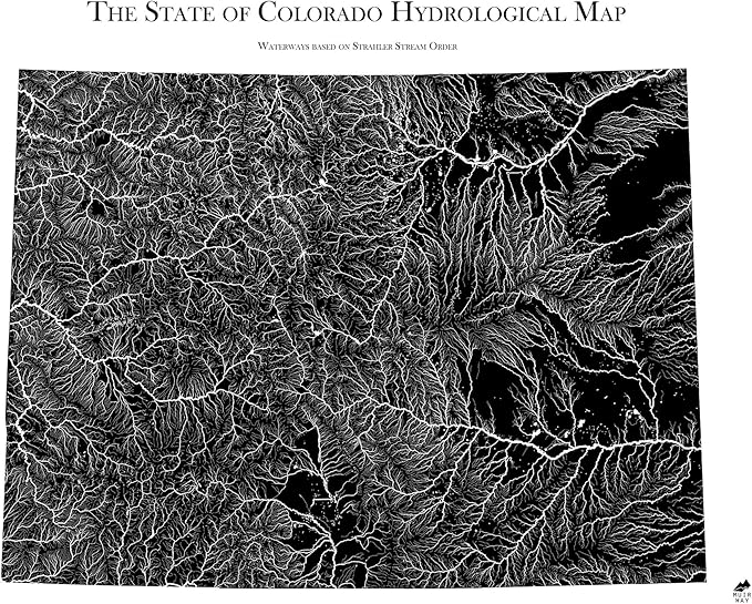 Muir Way Hydrological River Map of Colorado - Watershed Topographic Wall Art for Home, Office, or Travel Decor - Unframed Flat Paper Print, 18x24