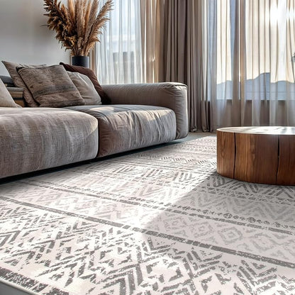Rugshop Geometric Boho Area Rug – Gray Tribal Pattern, Perfect for Living Room, Dining Room, Bedroom, 5' x 7'
