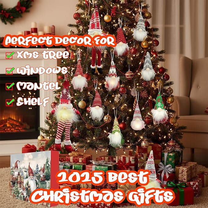 Gnome Christmas Advent Calendar 2025 Gifts Box for Adult Women Girls, 24 Day Christmas Countdown Calendar with Light-Up Handcraft Gnome Ornaments Decoration for Tree, Xmas Gifts for Women Girls Adults Friends