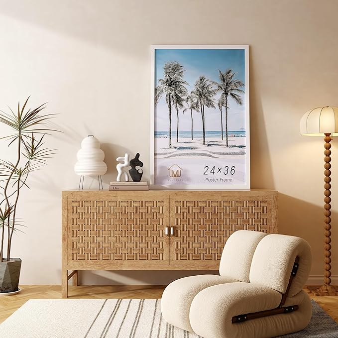 Muzilife 18×24" White Poster Frame 1 Pack, Engineered Wood Concert Poster Picture Frame with HD Plexiglass Cover and Hanging Hardware for Horizontal or Vertical Wall Mounting