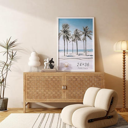Muzilife 18×24" White Poster Frame 1 Pack, Engineered Wood Concert Poster Picture Frame with HD Plexiglass Cover and Hanging Hardware for Horizontal or Vertical Wall Mounting