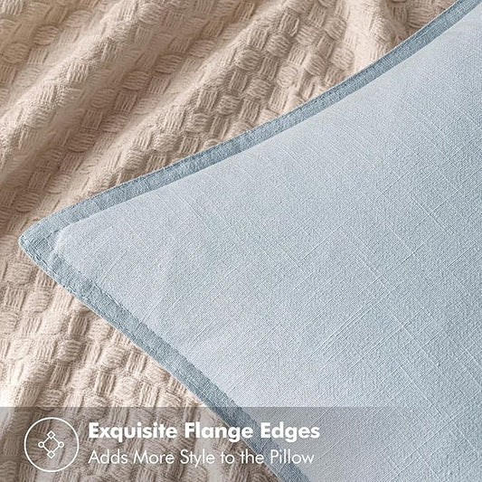 MIULEE Decorative Linen Euro Sham Pillow Covers 22x22 Inch Light Blue Boho Farmhouse Neutral Couch Throw Pillows for Bed Pack of 2 Accent Coastal Modern Pillowcase Summer Sofa Livingroom Home Decor