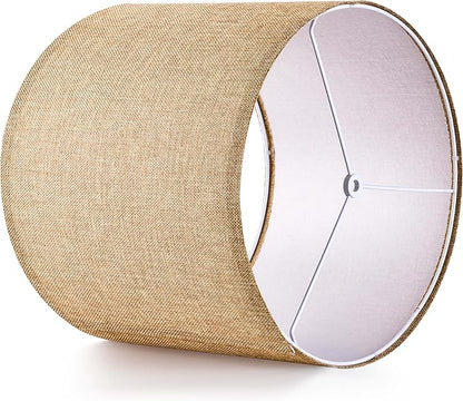 GO&SO Set of 2 Brown Medium Drum Lamp Shades 13" Top x 13" Bottom x 10" High (Spider) Farmhouse Lampshades for Table Lamp & Bedside Lamp - Handcrafted