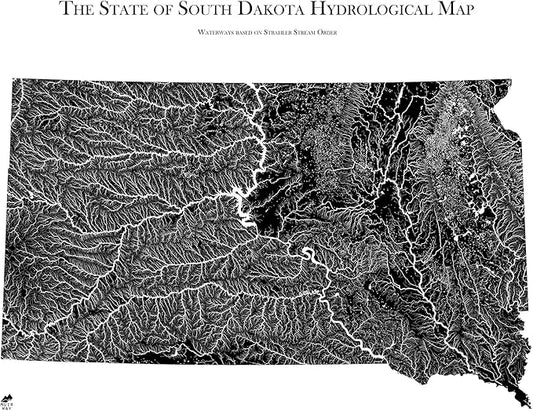 Muir Way Hydrological River Map of South Dakota - Watershed Topographic Wall Art for Home, Office, or Travel Decor - Unframed Flat Paper Print, 24x30