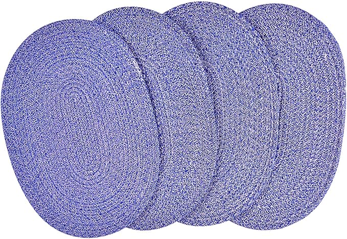 4 Pack Oval Woven Placemats, 12x16 inches Rattan Place Mats Cotton Pot Holders Wicker Tablemats Boho Braided Heat Resistant Mats, Plate Chargers for Table (Mix Blue, Oval Set of 4)
