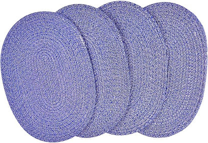 4 Pack Oval Woven Placemats, 12x16 inches Rattan Place Mats Cotton Pot Holders Wicker Tablemats Boho Braided Heat Resistant Mats, Plate Chargers for Table (Mix Blue, Oval Set of 4)