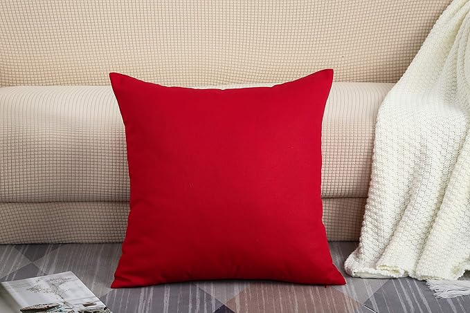 TangDepot Handmade Decorative Solid 100% Cotton Canvas Throw Pillow Covers/Pillow Shams, (20" x20" , Christmas Red, 1 Count (Pack of 1))