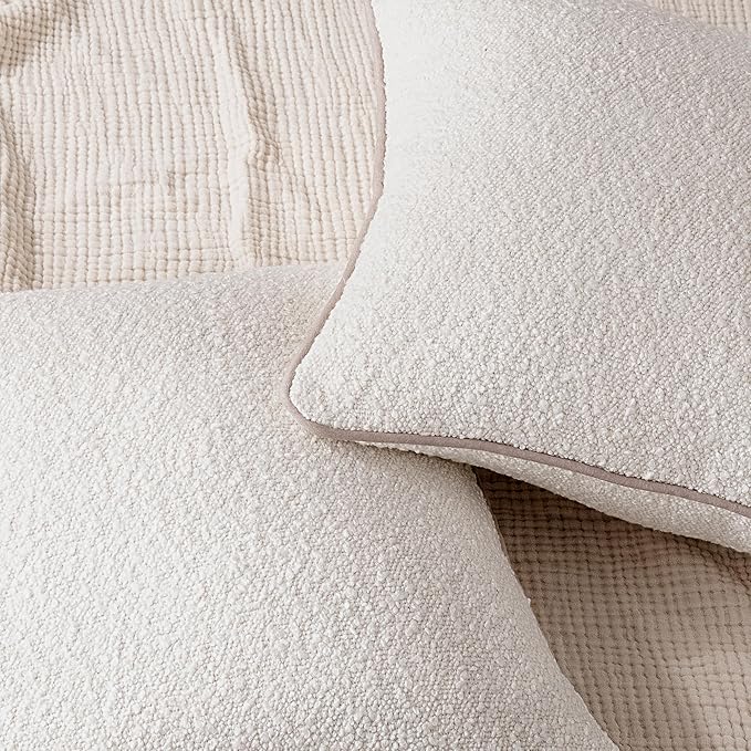 Amazon Basics Boucle Throw Pillow Covers for Couch, Living Room, Home Decor with Hidden Zipper, White, 24×24in, Pack of 2