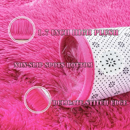 Super Fluffy Rug for Bedroom, 4x6 Shag Fuzzy Area Rug for Living Room Bedroom, Plush Soft Carpet for Girls Boys Kids, Non Slip Throw Rugs for Dorm, Modern Home Decor Aesthetic, Hot Pink