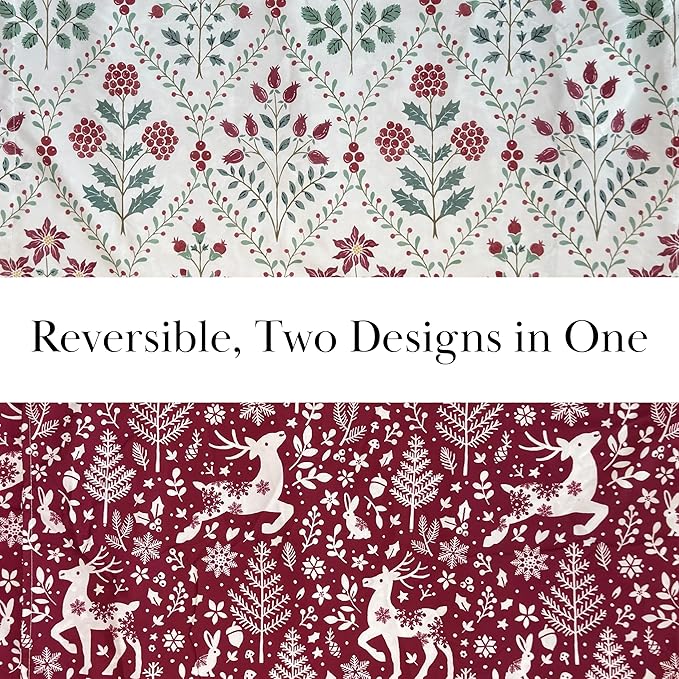 Southshore Fine Living, Inc. Red Christmas Quilt Set, King Size w/2 Pillow Shams, Reversible Christmas Bedding Set, Coverlet King Size w/Snowflakes, Reindeer, Holly - Vintage Red & Cream