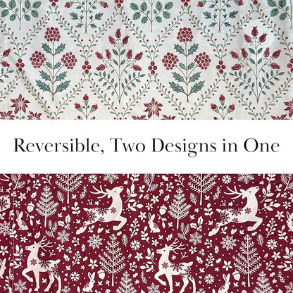 Southshore Fine Living, Inc. Red Christmas Quilt Set, King Size w/2 Pillow Shams, Reversible Christmas Bedding Set, Coverlet King Size w/Snowflakes, Reindeer, Holly - Vintage Red & Cream