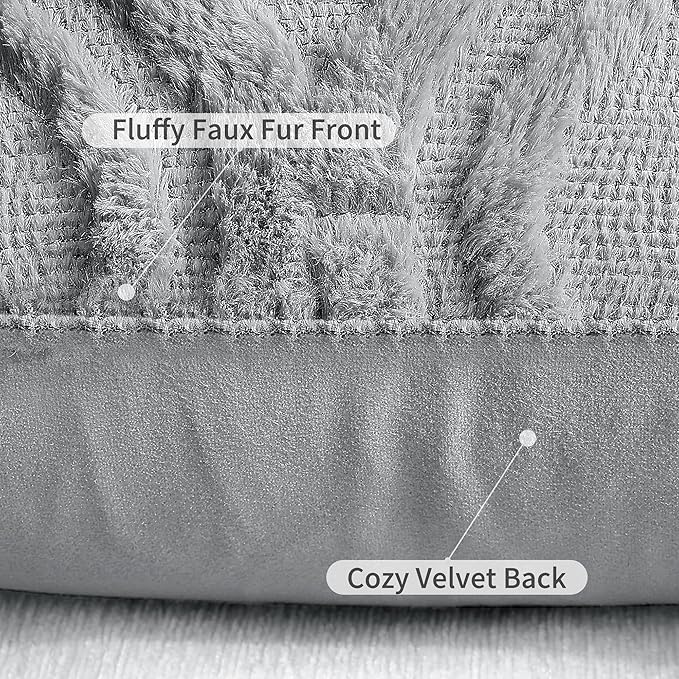 decorUhome Spring Throw Pillow Covers 12x20 Inch Set of 2, Soft Plush Faux Wool Grey Solid Couch Pillow Covers, Accent Farmhouse Neutral Square Pillow Cases for Sofa Bed Living Room