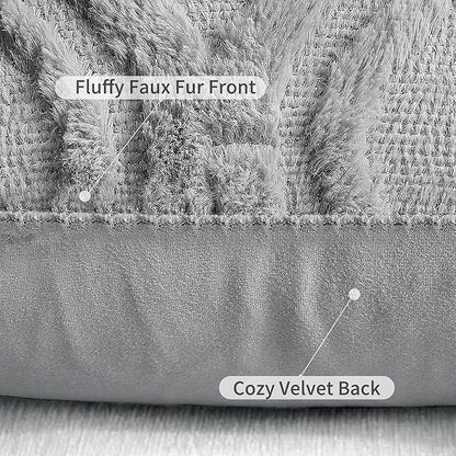 decorUhome Spring Throw Pillow Covers 12x20 Inch Set of 2, Soft Plush Faux Wool Grey Solid Couch Pillow Covers, Accent Farmhouse Neutral Square Pillow Cases for Sofa Bed Living Room