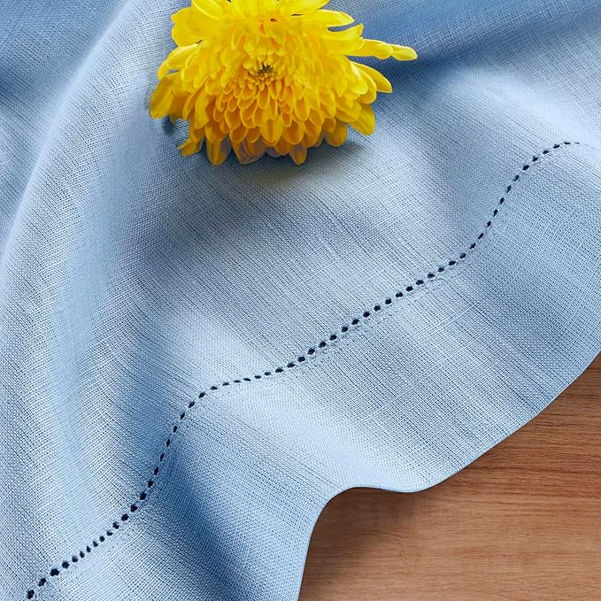Solino Home Linen Cloth Napkins Set of 4-100% Pure Linen Cornflower Blue Dinner Napkins 20 x 20 Inch - Classic Hemstitch, Handcrafted and Machine Washable - Holiday, New Year