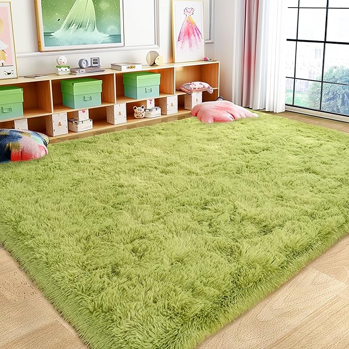 8x10 Large Area Rugs for Living Room, Ultra Fluffy Shag Rug for Bedroom, Modern Plush Soft Carpet for Girls Boys Kids Room Dorm Fuzzy Non Slip Rug for Home Decor Aesthetic, Green