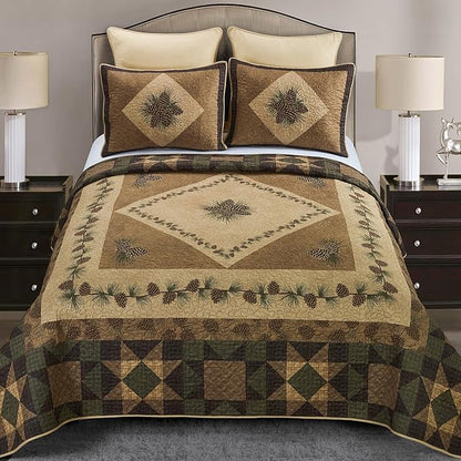 Donna Sharp King Polyester Bedding Set - 3 Piece - Antique Pine Lodge Quilt Set with King Quilt and Two King Pillow Shams - Machine Washable