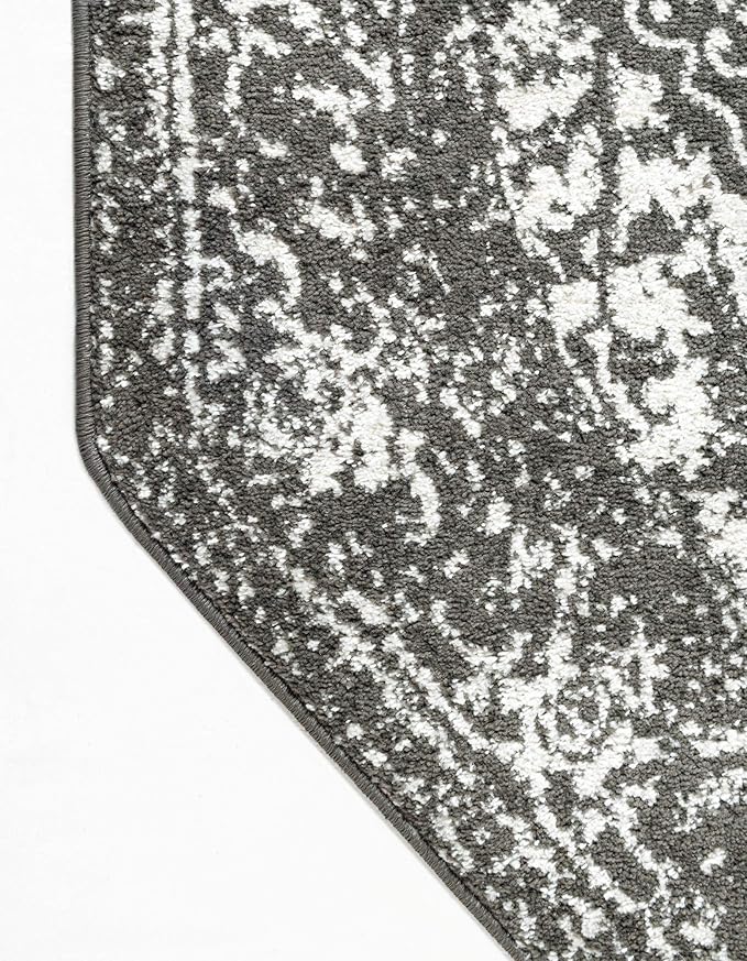 Rugs.com Arlington Collection Rug – 8 Ft Octagon Dark Grey Medium-Pile Rug Perfect for Living Rooms, Kitchens, Entryways