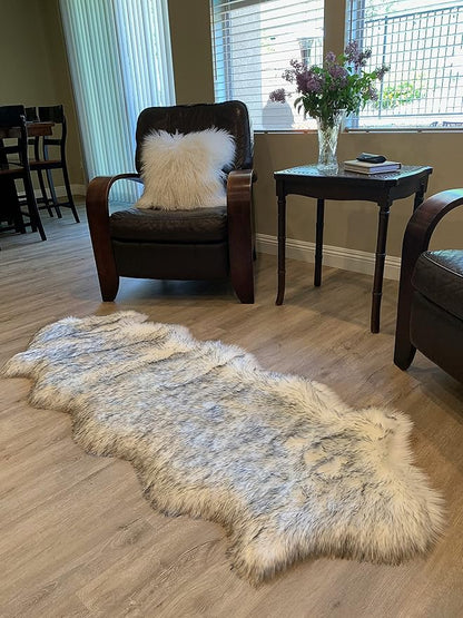 LAMBZY Faux Sheepskin Super Soft Hypoallergenic Silky Shag Rug for Living Room, Kids Room, Sofa (Double 2'x6', White/Black Tips)