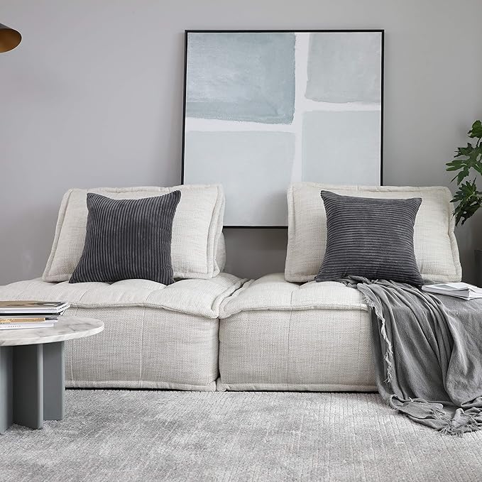 Home Brilliant 2 Pack Super Soft Striped Corduroy 26x26 Pillow Covers Decorative Euro Throw Pillow Sham Cushion Covers for Couch, 26 x 26 inch, Dark Grey