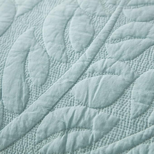 MarCielo 3-Piece 100% Cotton Oversized Bedspread Lightweight Quilt Coverlet Embroidery Farmhouse Bedding Set T0 (Aruba Blue, Oversized Queen (100"x106"))