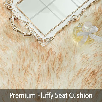 Softlife White Faux Fur Sheepskin Chair Cover 2 PCs Seat Cushion Pad Super Soft Area Rugs for Living Bedroom Sofa Dorm (1.6ft x 1.6ft, White with Brown Tips,)