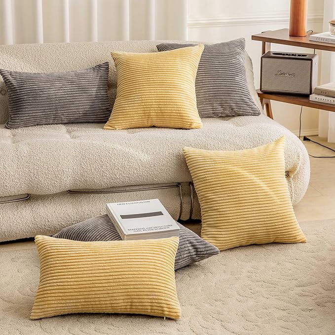 Home Brilliant Throw Pillow Covers 26x26 Euro Sham Covers Super Soft Striped Corduroy Decorative for Couch Bench Sofa Bedroom Patio Furniture, Set of 2, 26 x 26 inch, Ash Grey