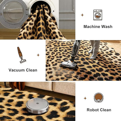 AROGAN Premium Leopard Print Rug 5.2x6.2 Feet, Faux Fur Cheetah Rug, Non-Slip Animal Print Hide Leopard Skin Area Rug for Bedroom Living Room Home Decor