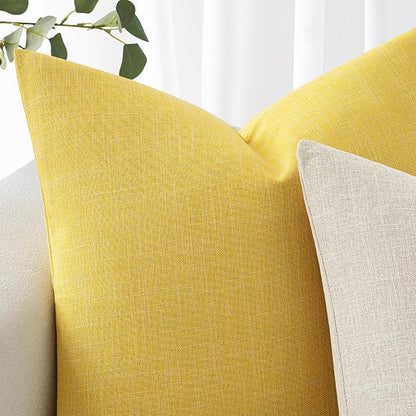 MIULEE Pack of 2 Decorative Linen Burlap Textured Pillow Covers Farmhouse Boho Accent Pillowcases Spring Home Decor for Couch Sofa Bedroom Living Room 20x20 Inch Yellow