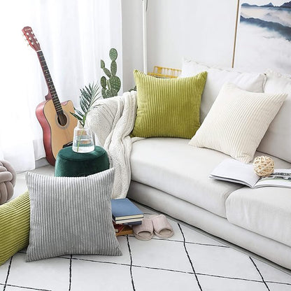Home Brilliant 2 Packs Decor Soft Decorative Striped Corduroy Velvet Square Throw Pillow Sofa Cushion Covers for Couch, 50cm, 20 x 20 Inch, Light Grey