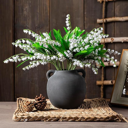 Black Vase Home Decor - 6in Ceramic Vase for Flowers - Small Round Vases for Decor - Farmhouse Vases for Pampas Grass, Decorative Vase for Bouquet, Lyeec Clay Pottery Rustic Terracotta Vase