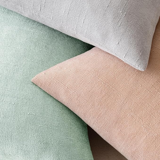 MIULEE Pack of 2 Decorative Throw Pillow Covers Soft Chenille Throw Pillows Solid Textured Cushion Covers for Spring Couch Sofa Bedroom Living Room 20x20 Inch, Light Green