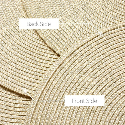 AHHFSMEI Round Braided Placemats 15 Inch Round Table Mats for Dining Tables Natural Woven Heat Resistant Place mats Set of 4 (Beige,4)