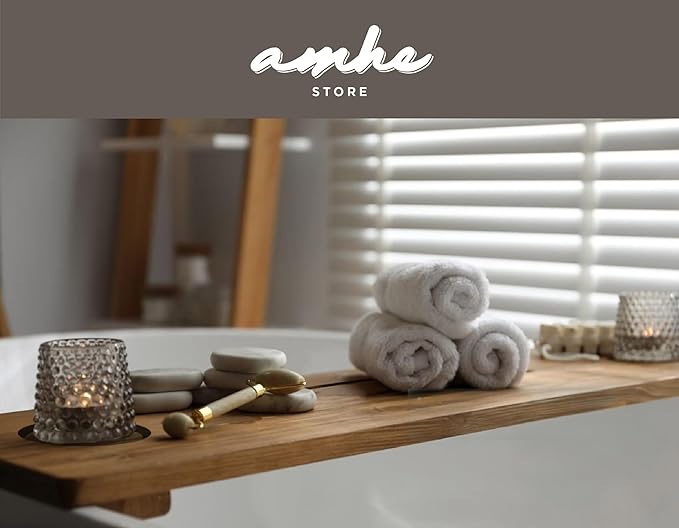 Amhe Store! Luxury Rustic Acacia Wood. Durable, Water-Resistant, Minimalistic, Adjustable 35x9 Inches. Lovely Gift - Box. Bath Tub Tray Wood - Bath Tray for Tub. Unique Natural Grain for Relaxation