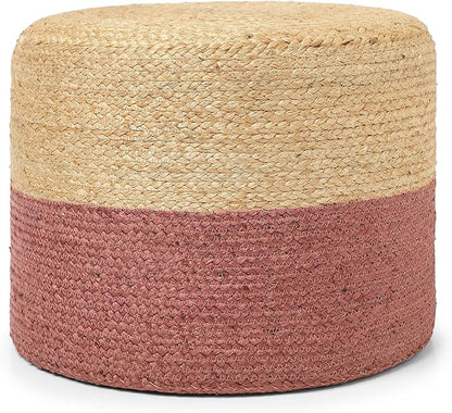 REDEARTH · Cylindrical Pouf Foot Stool Ottoman - Jute Braided Pouffe Poof Accent Sitting Footrest for Living Room, Bedroom, Nursery, Patio, Lounge & Other Rooms (Natural Rust, 18"X18"X14")