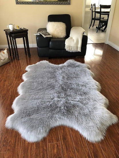 Free Shape Luxury Soft Fluffy Shag Area Rug Single Quarto 4 Pelts 4'x6',120x180 cm - Vegan Fur Ultra Soft Indoor Carpet Nursery Rugs for Bedroom Home Decor, Grey